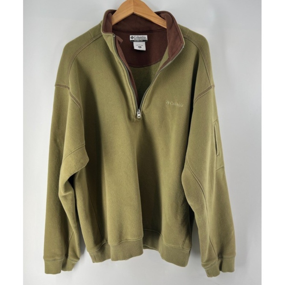Vtg Y2K Columbia 1/4 Zip Pullover Sweatshirt Men XL Olive Green Fleece Lined